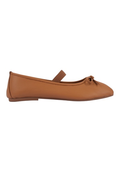 Napa Shoes Kadın Lastik Bantlı Fiyonklu Kare Burun Babet Ayakkabı Napa-aes19210 Taba