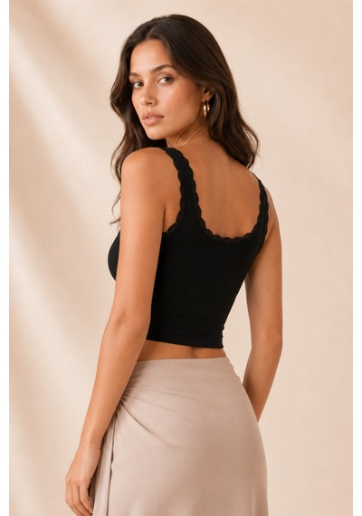 Loule Kadın 3'lü Dantel Detaylı Fitilli Crop Top Siyah-beyaz-kahverengi Çok Renkli