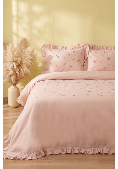 Pembe Daisy Glow Çift Kişilik %100 Pamuklu Nevresim Takımı - 4 Parça