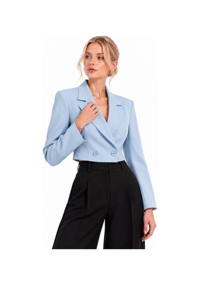 Lafela Kruvaze Kapama Yapılı Crop Blazer Mavi