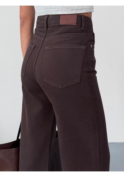 Kadın Kahverengi Wide-leg Jean Yüksek Bel Geniş Paça Kot Pantolon Kahverengi