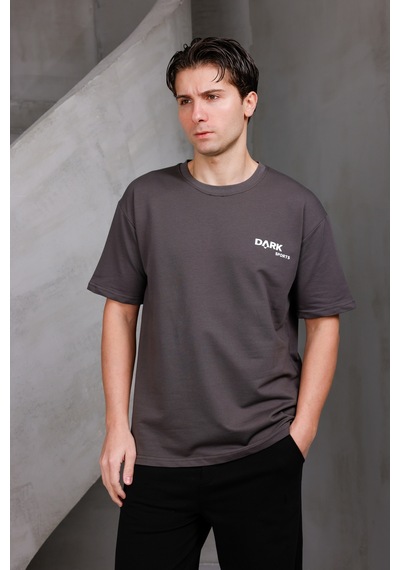 Erkek Baskılı Oversize Bisiklet Yaka 2 İki İplik Kompakt T-shirt Kahverengi