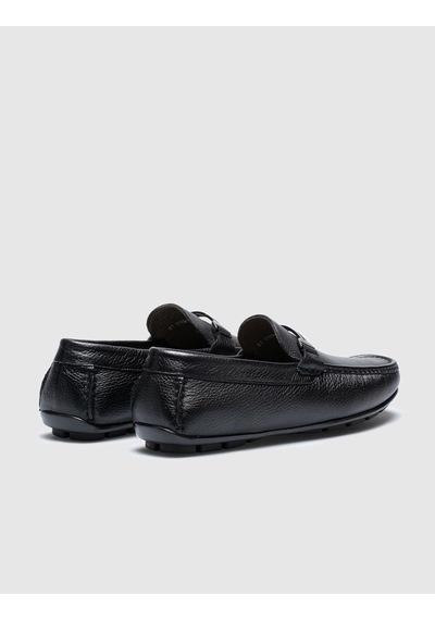 Cabani Hakiki Deri Siyah Tokalı Erkek Loafer - Siyah