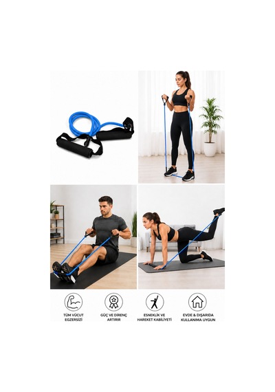 Tutamaçlı Direnç Bandı Siyah Fitness Pilates Egzersiz Lastiği Tüm Vücut Antrenman Bandı Lacivert Lacivert