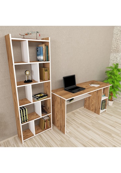 Kalenderdekor1 Kalender Dekor Avel Snow 145 Cm Çalışma Masası Takımı Avls02 Beyaz  -  Meşe