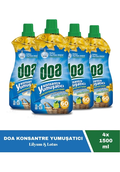 Doa Konsantre Çamaşır Yumuşatıcı Lilyum Lotus 1500 Ml X 4 Adet 4'lü Set