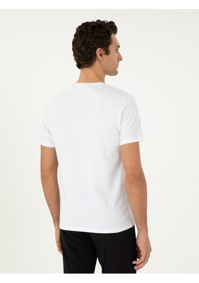 Beyaz Slim Fit Bisiklet Yaka Desenli T-shirt
