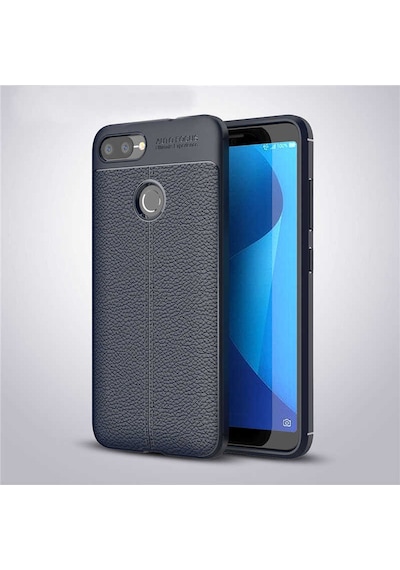 Asus Zenfone Max Plus M1 Zb570tl Kılıf Niss Deri Desenli Silikon Kılıf Lacivert