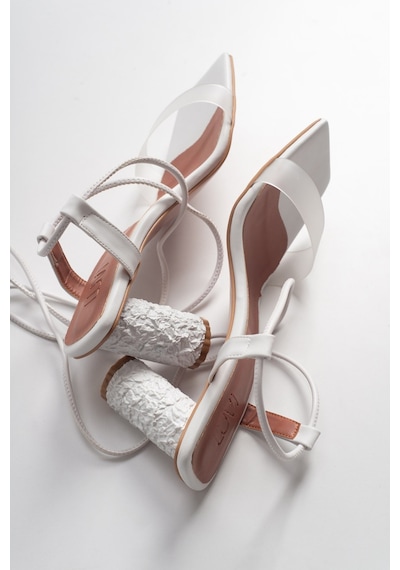 Luvishoes 801 Beyaz Cilt Topuklu Kadın Sandalet Beyaz