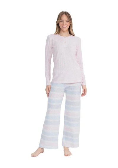 U.S. Polo Assn. U.s Polo Assn. 17096 Kadın Delikli Polar Waffle Kumaş Uzun Kollu Geniş Paça Pijama Takım-pembe Pembe