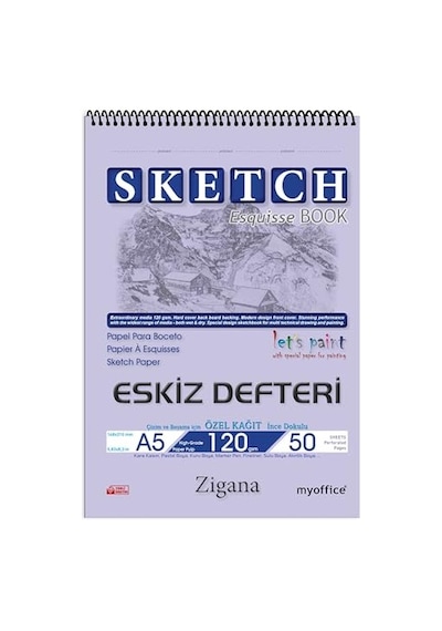 Zigana A5 Spiralli Eskiz Defteri, 50 Yaprak, 120 Gr 120 Gr Dokulu Kağıt Ve Sert Mukavva Altlık Sulu Boya, Akrilik, Kuru Boya İçin İdeal Profesyonel Defter.