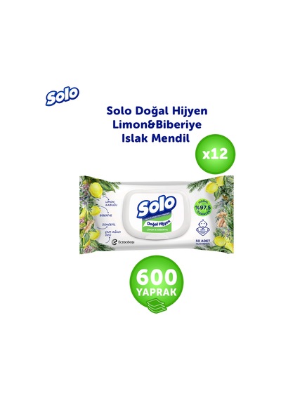 Solo Doğal Hijyen Limon&biberiye Islak Mendil 12'li 600 Yaprak
