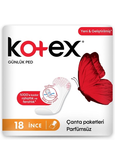 Kotex İnce Günlük Ped Parfümsüz 18'li 1 Paket