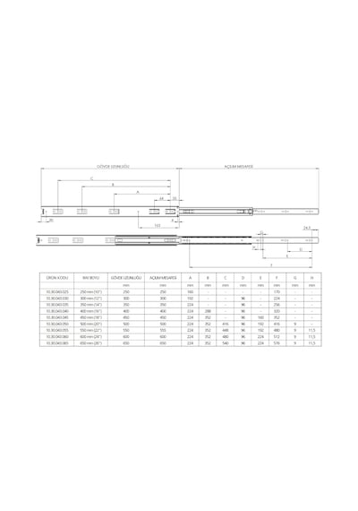 Canex Teleskopik Bilyalı Raylar Geniş 43 Mm 43x45 Cm