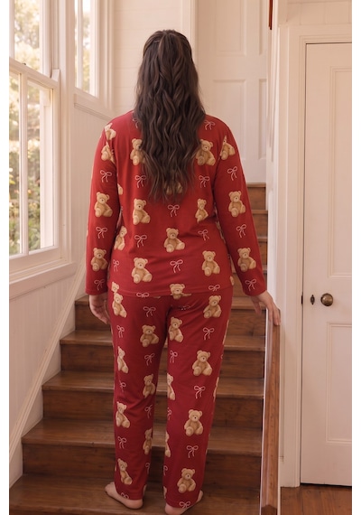 Siyah İnci Desenli Termal Kumaşlı Ultra Soft Yumuşak Büyük Beden Battal Boy Düğmeli Örme Pijama Takımı 26226521 Kırmızı Siyah İnci Desenli Termal Kumaşlı Ultra Soft Yumuşak Büyük Beden Battal Boy Düğmeli Örme Pijama Takımı 26226521 Kırmızı