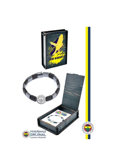 Fenerbahçe Lisanslı Fb Logo Mat Onix Doğaltaş Bileklik Kanarya Baskılı Hediyelik Ahşap Kutulu