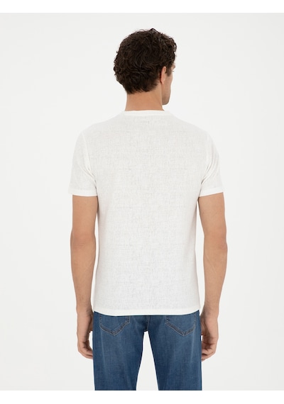 Beyaz Slim Fit Bisiklet Yaka T-shirt