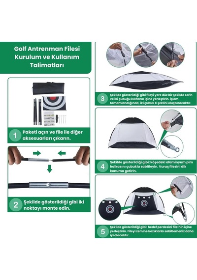 Golf Vuruş Antrenman Çadırı Hedef Ağı Golf Sopası Ve 3 Top Hediyeli Siyah