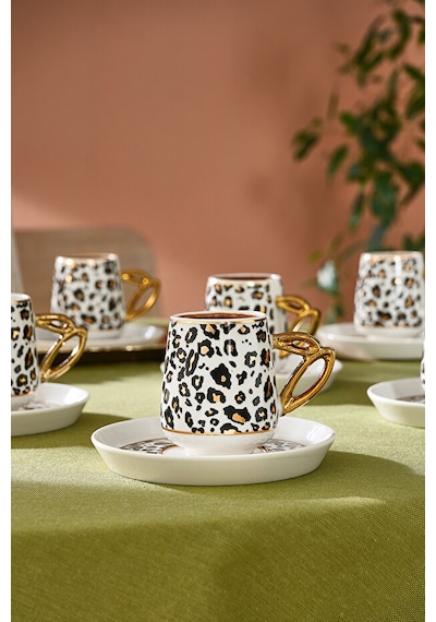 Karaca West 6 Kişilik Leopar Desenli Kahve Fincan Takımı 90 Ml Çok Renkli