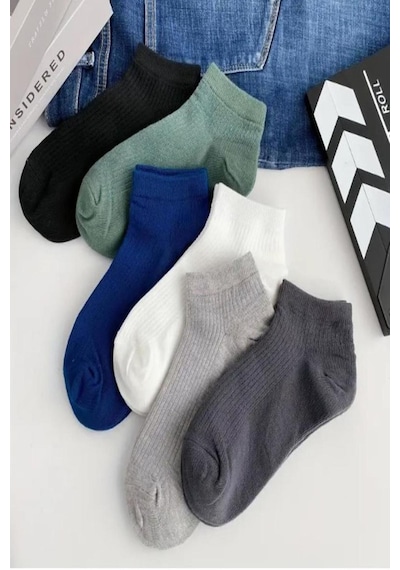 Ozzy Socks 6 Çift Pamuklu Çizgili Derbili Patik Çorap Çok Renkli Konfor Seti Çok Renkli