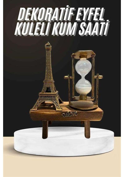 Retro Eyfel Kulesi Ve Kum Saati Dekoratif Ahşap Görünümlü Masa Biblosu