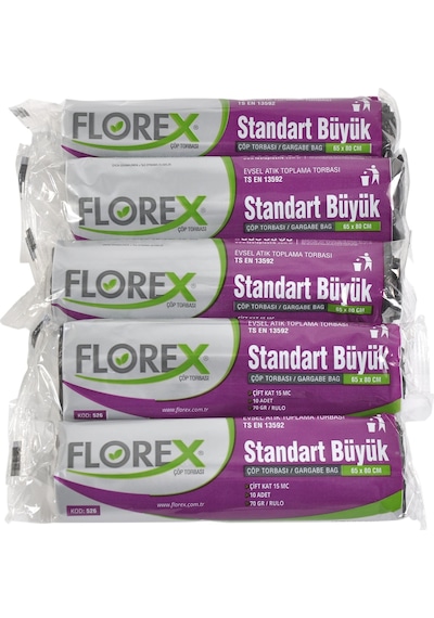 Florex Standart Büyük Çöp Poşeti Siyah 5 x 10'lu 65 x 80 CM