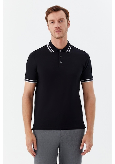 Sabri Özel Düğmeli Polo Yaka Erkek T-shirt Siyah