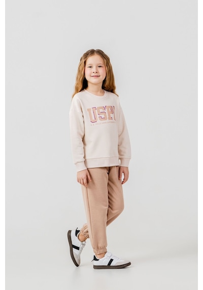 U.S. Polo Assn. Kız Çocuk Baskılı Krem Uzun Kol Eşofman Takımı Us2706-c-v2 Us2706-c-v2