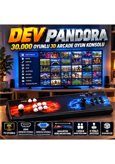 Dev Pandora 30.000 Oyunlu 3d Pro Arcade Konsol 2 Kişilik Geniş Panel Hdmı & Vga Çıkışlı
