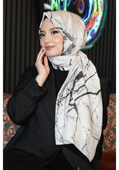 Mermer Desen Bej Soft Pamuk Şal Çok Renkli 48