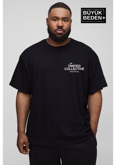 Superlife Erkek Büyük Beden Unified Collective Baskılı 3xl-6xl Bisiklet Yaka Tshırt Spr26bts510-10 Siyah
