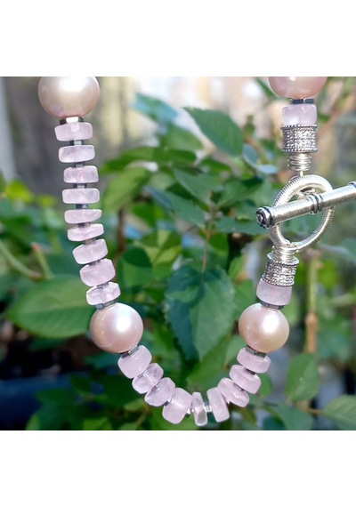 2632 Hindistan El Kesimi Pembe Kuvars Doğal Pembe İnci Zirkon El Yapımı Kolye Açık Pembe