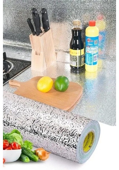 Mutfak Tezgah Üstü Çekmece Içi Folyo Kaplama Gümüş Yapışkanlı 2 Metre X 40 Cm Kolay Silinir