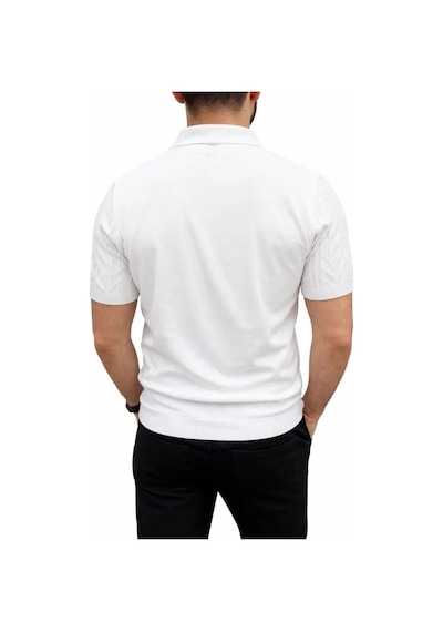 Erkek Yazlık Triko Tişört Kısa Kol Polo Yaka Düğmeli T-shirt - Beyaz