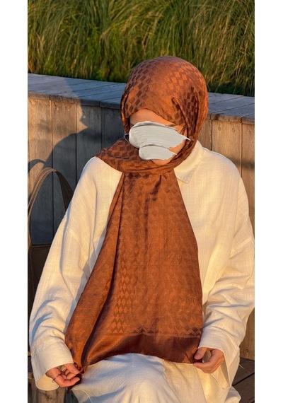 Qalortex Scarf Premium Pamuklu Jakar Şal-kremit kiremit