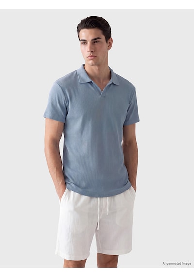 LC Waikiki Lc Waıkıkı Mavi Standart Fit Polo Yaka Fitilli Erkek Tişört