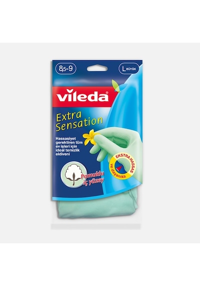 Vileda Extra Sensation Pamuklu Tek Large Temizlik Eldiveni Su Yeşili