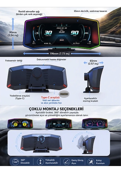 Fiat Egea İçin Harici Digital Gösterge Odb Ekran Arıza Göstergesi Turbo Gösterge Hayalet Ekran