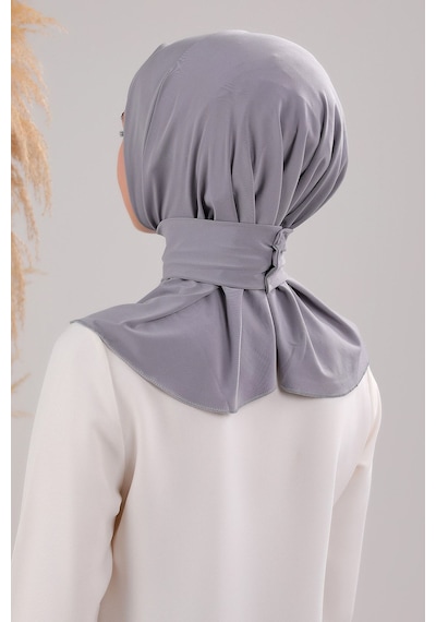 Melodi Scarf Kadın Tesettür Pratik Çıtçıtlı Sandy Fular Hazır Deniz Havuz Uyumlu Bone Açık Gri Açık Gri