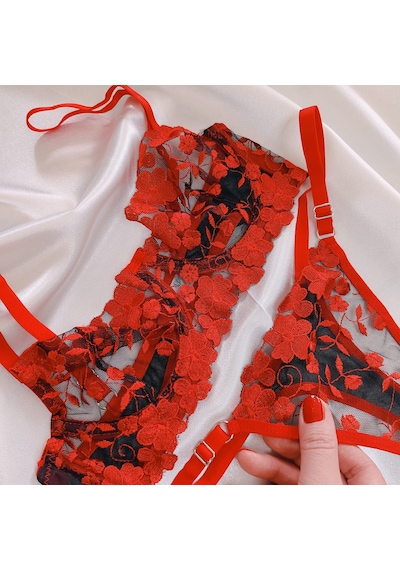 Kadın Bralet Dantel İç Çamaşırı 2 Li Set Kırmızı Ve Pembe Özel Kampanya Paketi