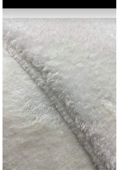Raschel Carpet Carpet Yıkanabilir Kaymaz Taban Yuvarlak Peluş Halı Beyaz