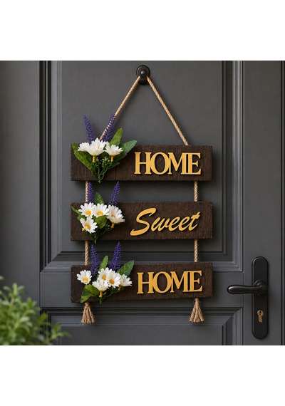 Papatya Çiçekli Home, Sweet, Home Duvar Süsü Ceviz