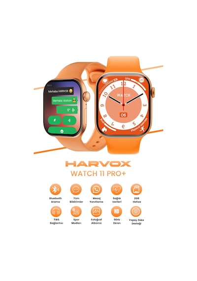 Harvox Watch 11 Pro+ Akıllı Saat Apple İphone Ve Android Tüm Telefonlara Uyumlu 46mm Turuncu