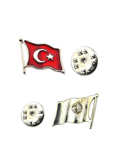 Anahtarlık Sepeti Türk Bayrağı Rölyef Dalgalı Rozet 2x1,5 Cm - Nikel