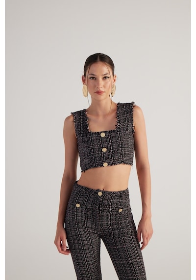 Holly Lolly Tüvit Kumaş Crop Tweed Büstiyer Siyah