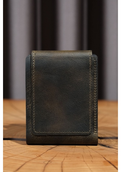 Lenax Leather Mono Hakiki Deri Erkek Cüzdan Gerçek Deri Kartlık Ve Bozuk Para Bölmeli Haki