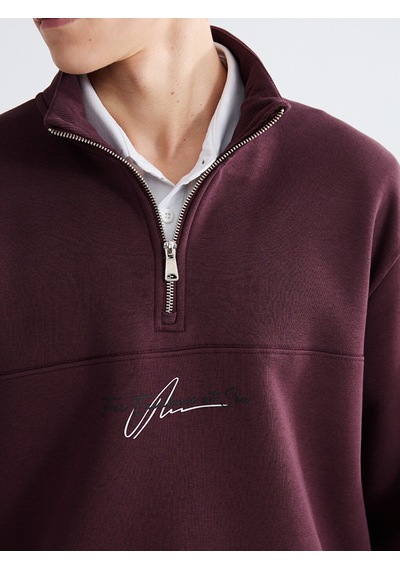 Lcw Vision Mürdüm Dik Yaka Baskılı Erkek Kalın Sweatshirt