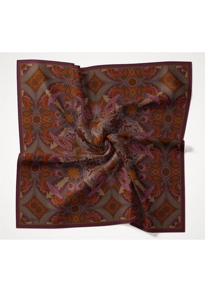 Silk Home Viskon Velora Eşarp Mürdüm Çok Renkli Desenli Tok Duruşlu 90x90