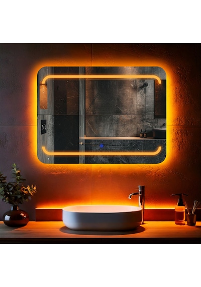 Recta Amber Led'li Kumlamalı Lavabo & Banyo Aynası Dokunmatik Sensörlü 65 X 90 Cm Turuncu