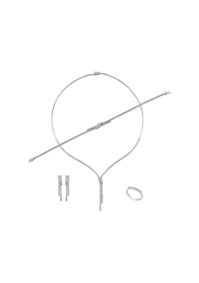 Kadın Gümüş Set - Nida Zirconia Taşlı Su Yolu Set • Işıklı Kutuda • Düğün • Nişan • Gelin Seti